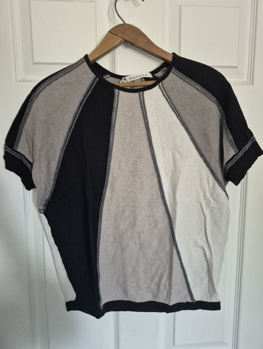 Mansted Black, Gray & Cream Paneled Short Sleeve Cotton Top